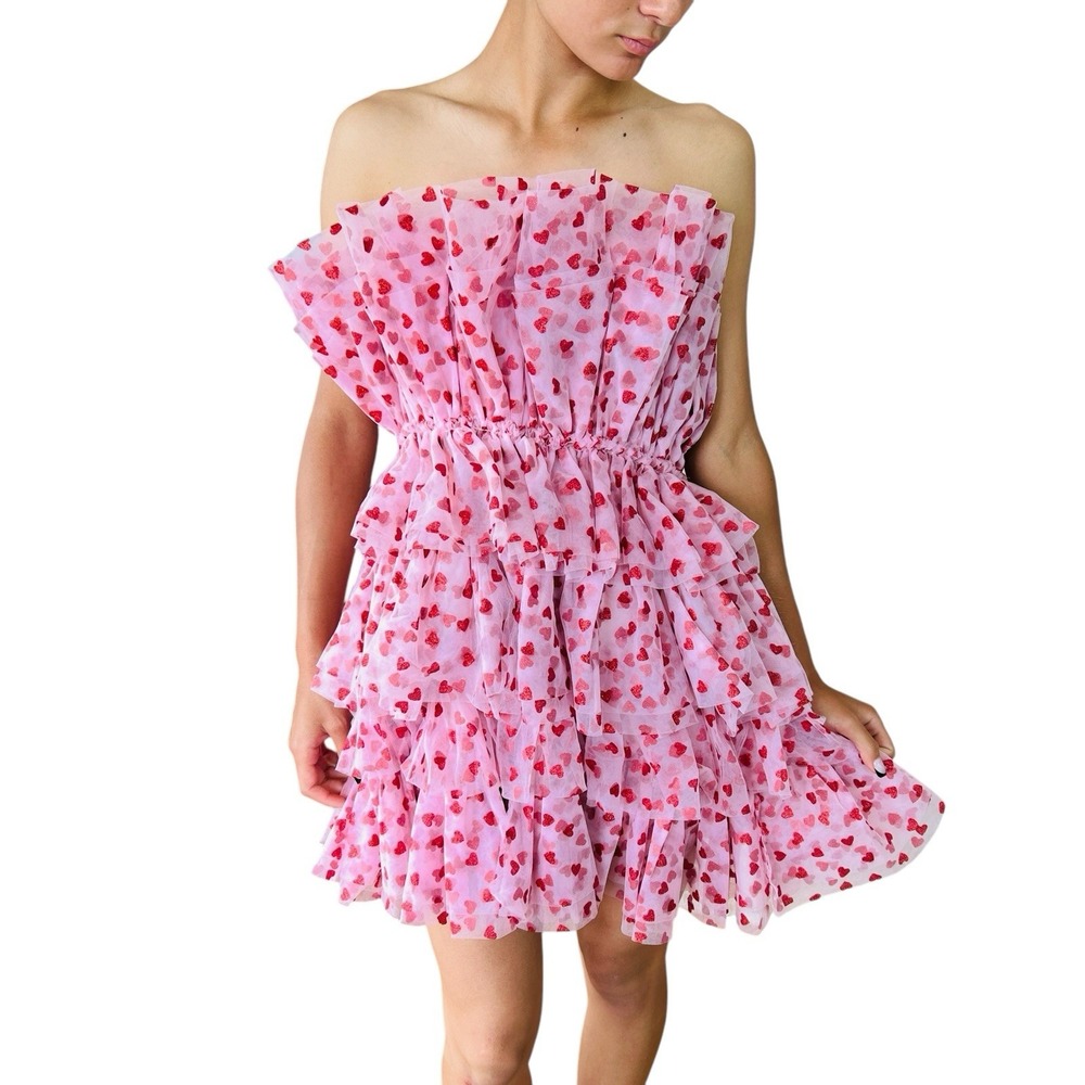 Valentine Heart Fairy Ruffle Dress S Coquette Mini Romantic Tulle Costume NEW